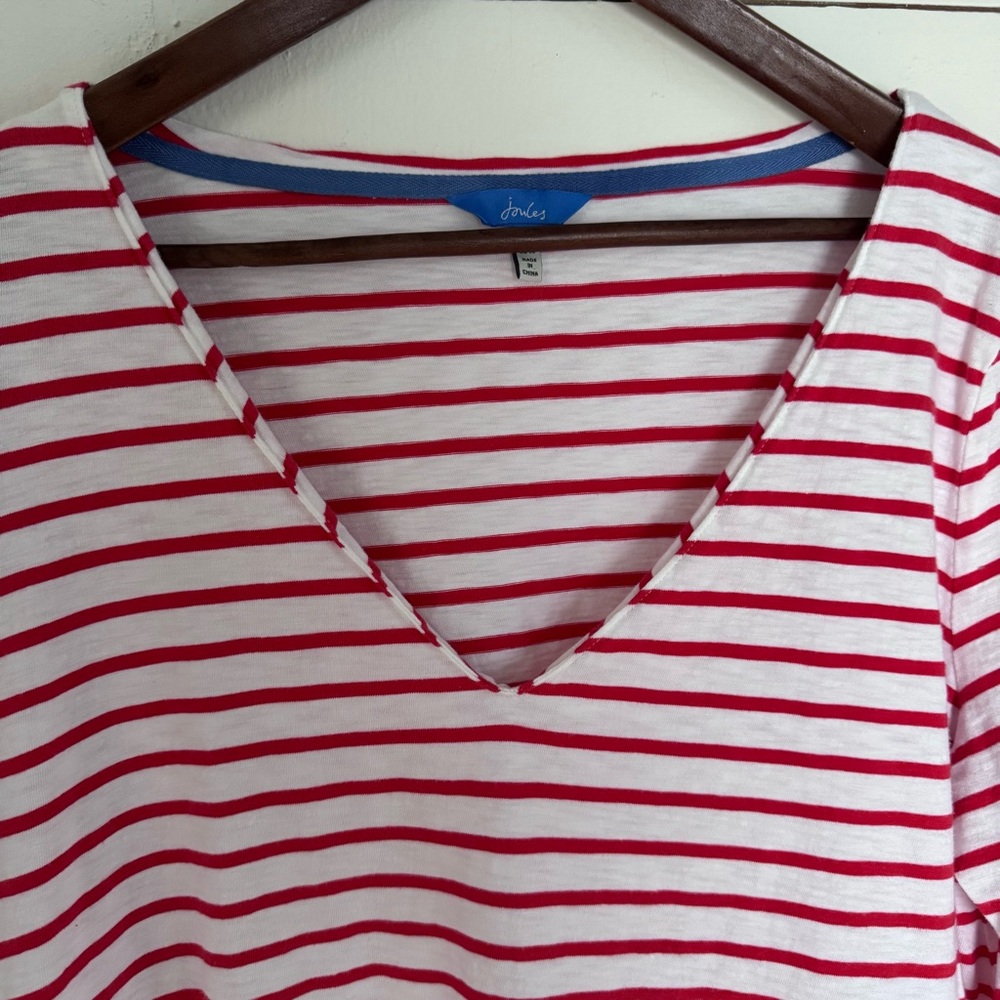 Joules Harbour Light Swing Red & Cream Stripe V Neck Jersey Top Size: 14 - Picture 3 of 10